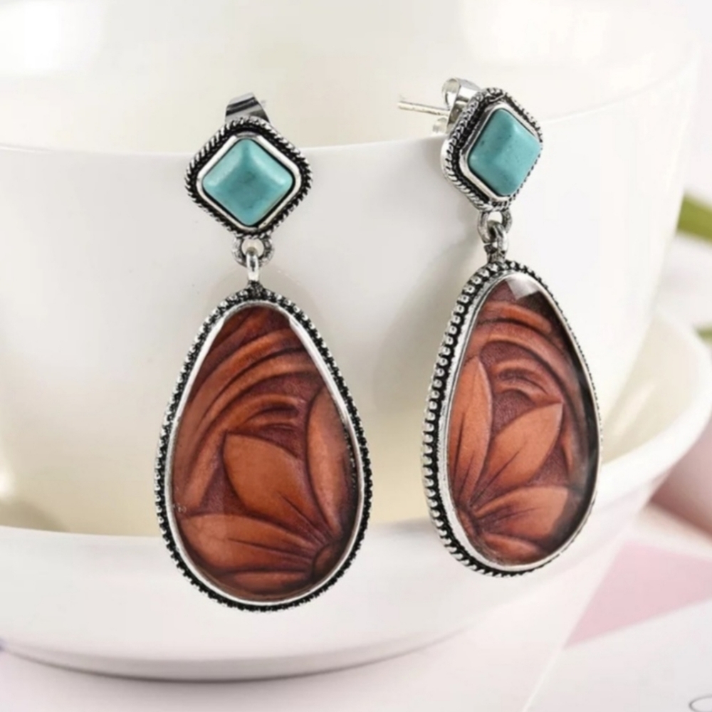 Boho 925 silver turquoise western earings